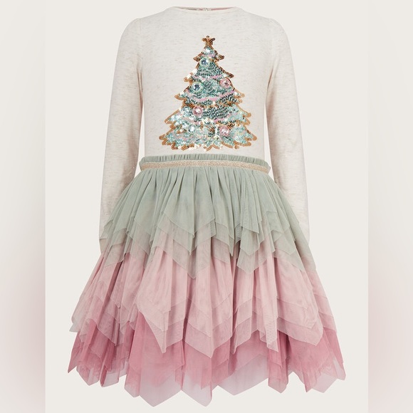 Monsoon Other - EUC Monsoon Christmas tree long sleeve disco dress ivory Size 5-6